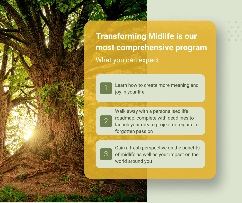 Transforming Midlife outcomes, Purpose, meaning and direction with Midlife Crossroads Academy - without the midlife crisis.