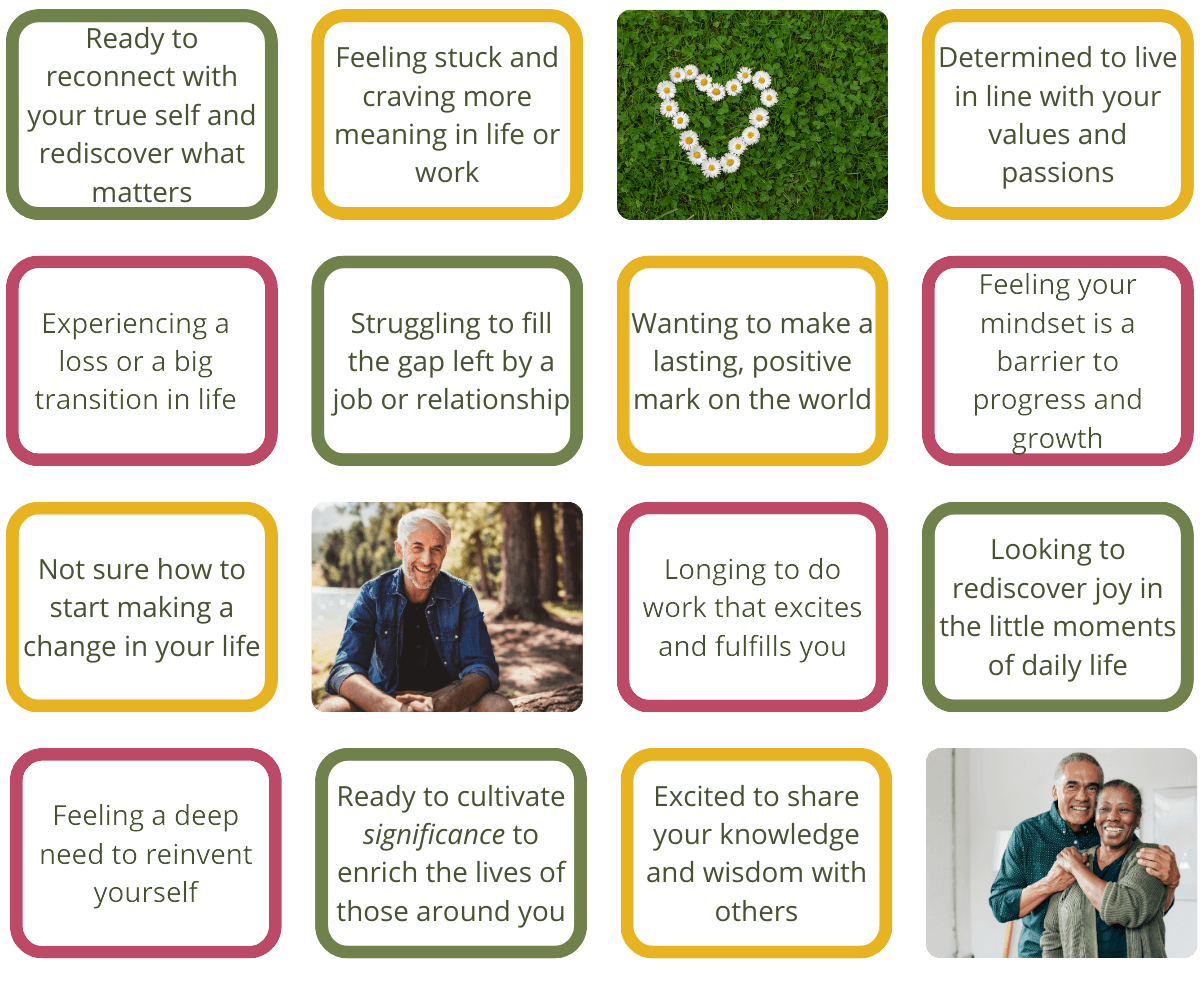 Transforming Midlife program, type of questions. Purpose, meaning and direction with Midlife Crossroads Academy - without the midlife crisis.